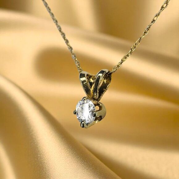 14k Gold- Diamond Necklace -18"- 1/4cttw -Natural Diamond- Solitaire Pendant -1g - Picture 10 of 16